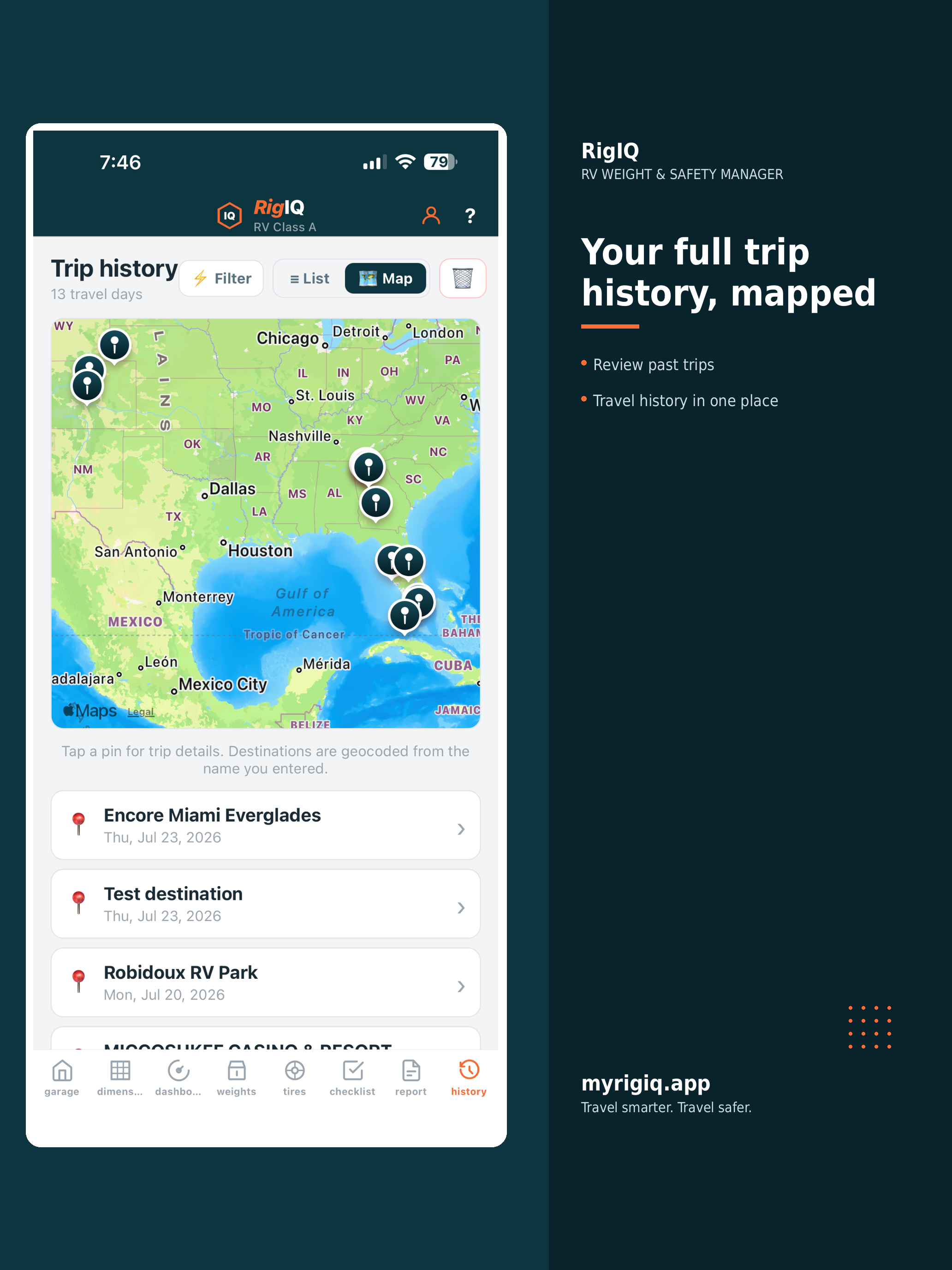 RigIQ trip history map
